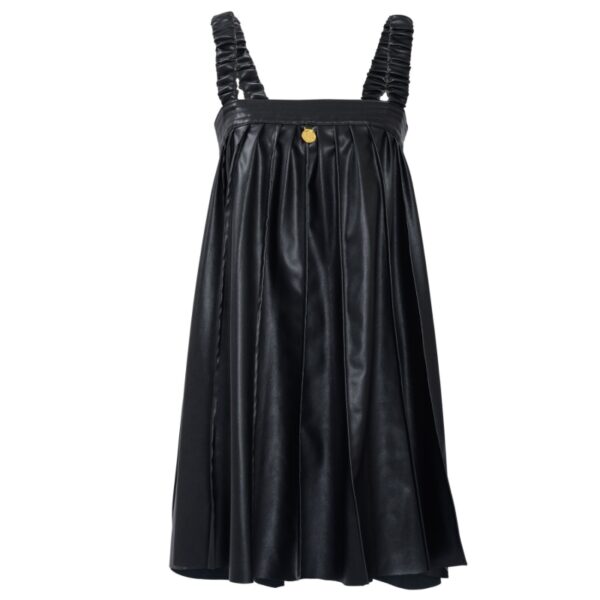 Black Pleated Vegan Leather Mini Dress Rv01
