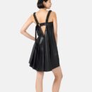 Black Pleated Vegan Leather Mini Dress Rv01