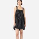 Black Pleated Vegan Leather Mini Dress Rv01
