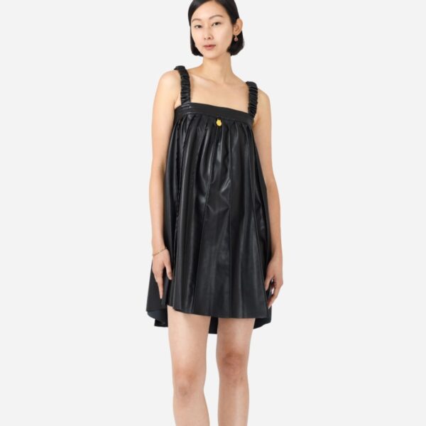 Black Pleated Vegan Leather Mini Dress Rv01 - Image 3