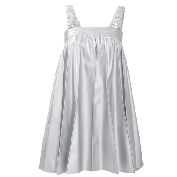 Silver Pleated Vegan Leather Mini Dress Rv04
