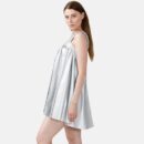 Silver Pleated Vegan Leather Mini Dress Rv04