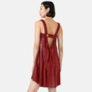 Red Pleated Vegan Leather Mini Dress Rv03