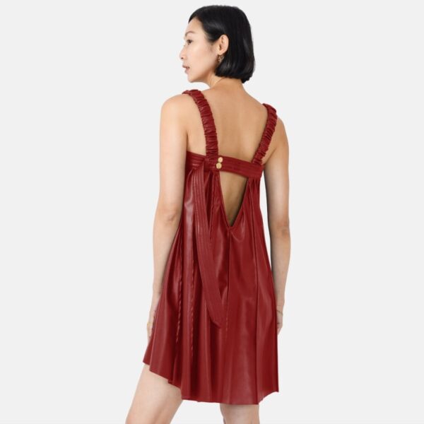 Red Pleated Vegan Leather Mini Dress Rv03 - Image 2