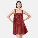 Red Pleated Vegan Leather Mini Dress Rv03