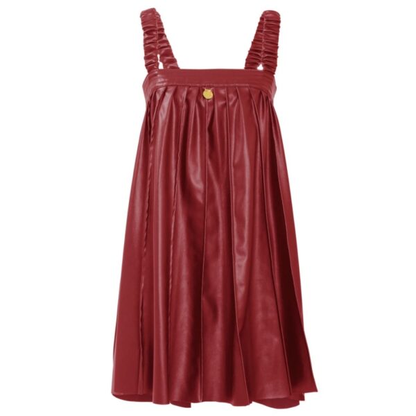 Red Pleated Vegan Leather Mini Dress Rv03