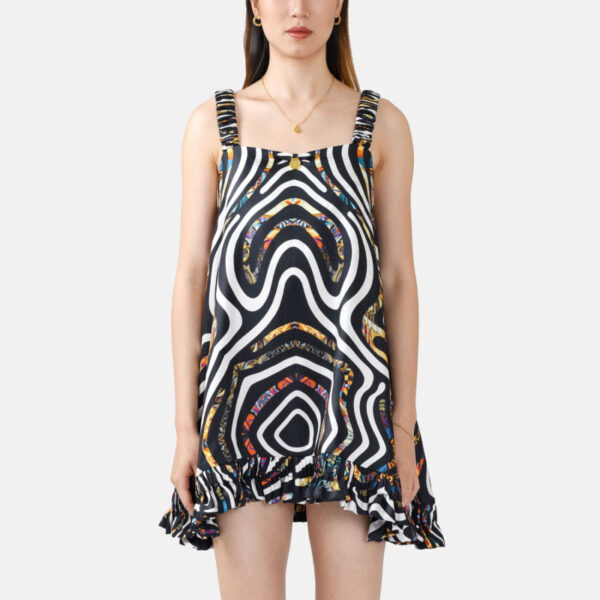 Black White Pure Silk Slip Mini Dress Rv02 - Image 2