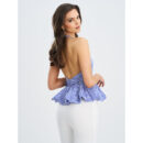 Ilene Blue & White Checkered Bubble Hem Halter Top Rv05