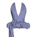 Ilene Blue & White Checkered Bubble Hem Halter Top Rv05