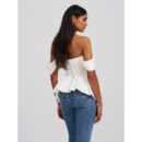 Qistina White Off-Shoulder Bubble Hem Peplum Cotton Top Rv06