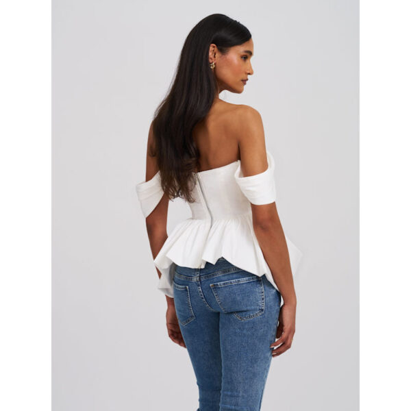 Qistina White Off-Shoulder Bubble Hem Peplum Cotton Top Rv06 - Image 3