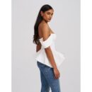 Qistina White Off-Shoulder Bubble Hem Peplum Cotton Top Rv06