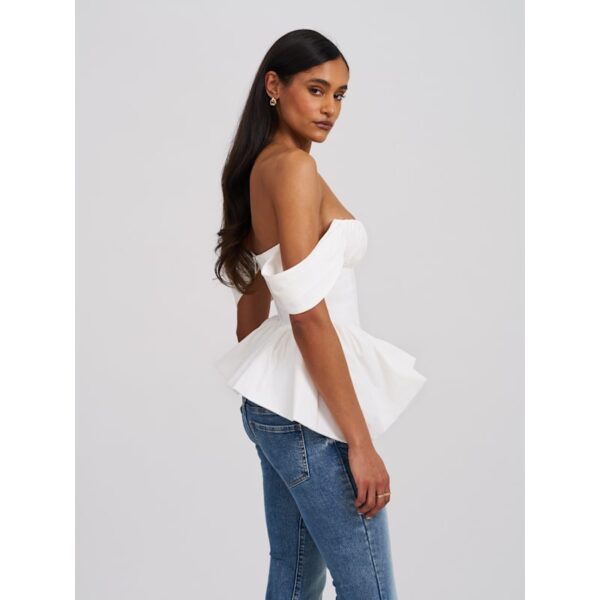 Qistina White Off-Shoulder Bubble Hem Peplum Cotton Top Rv06 - Image 2