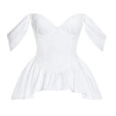 Qistina White Off-Shoulder Bubble Hem Peplum Cotton Top Rv06