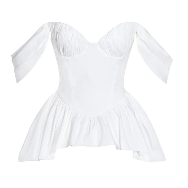 Qistina White Off-Shoulder Bubble Hem Peplum Cotton Top Rv06